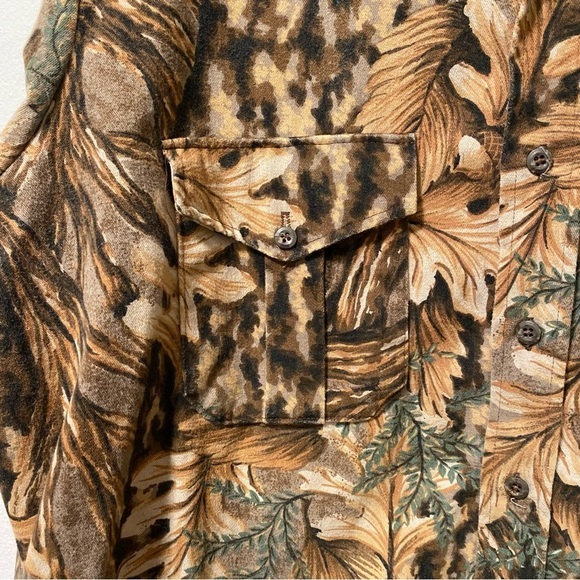 Mens Shirt XL Fall Leaf Print Long Sleeve Brown Camo‎ Cotton Button Front - Picture 5 of 11